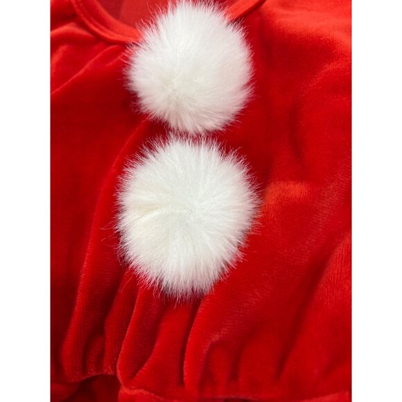 Santa Inspired Christmas Dress W/ White Trim & Pom-Pom Hood For Toddler 2 Piece - Picture 5 of 9